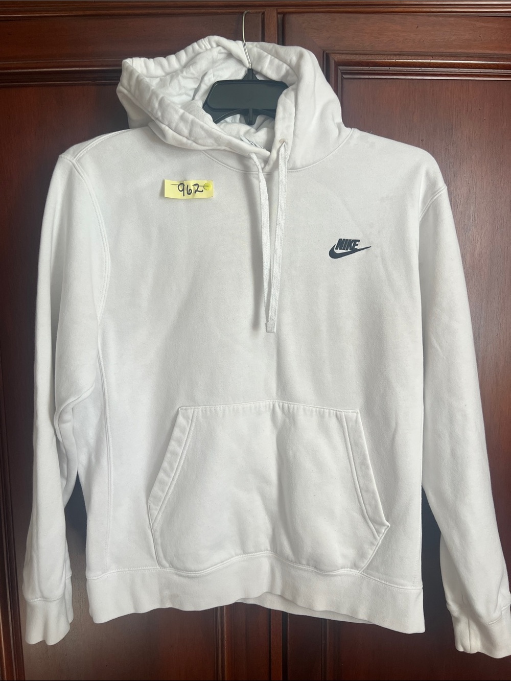 Nike Men’s White Crewneck Pullover Hoodie with Nike Swoosh Size Medium